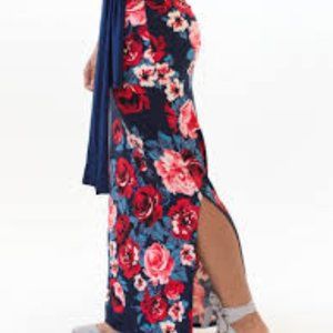 Navy blue with flowers Maxi skirt